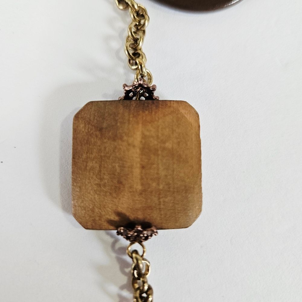 Vintage Wooden Earthy Beaded Geometric Chunky Artisan Folk Art Chain Necklace - Picture 7 of 9